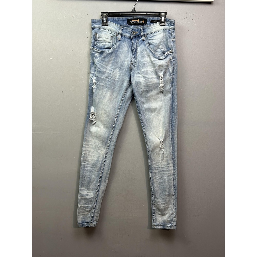 Copper Rivet Jeans Mens 30x32 Slim Fit‎ Light Wash Distressed Denim Stretch